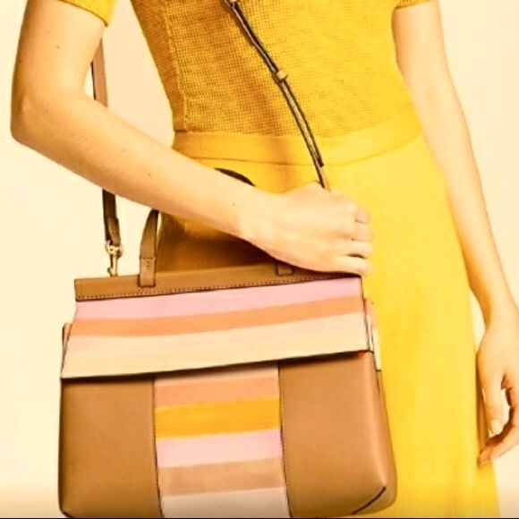 Tory Burch Block-T Degrade Vachetta Fresh Melon Leather Shoulder Strap Satchel - Picture 16 of 16